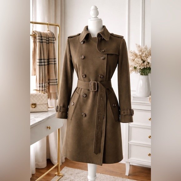 Burberry Jackets & Blazers - BURBERRY | Brown Wool Cashmere Blend Belted Double Breasted Trench Coat US 6
